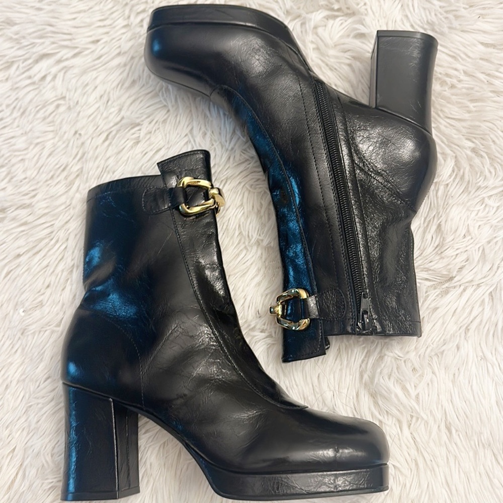 NEW Jeffrey Campbell Makena Black Crinkle Matte Gold platform boot women sz 7.5 - Picture 6 of 9